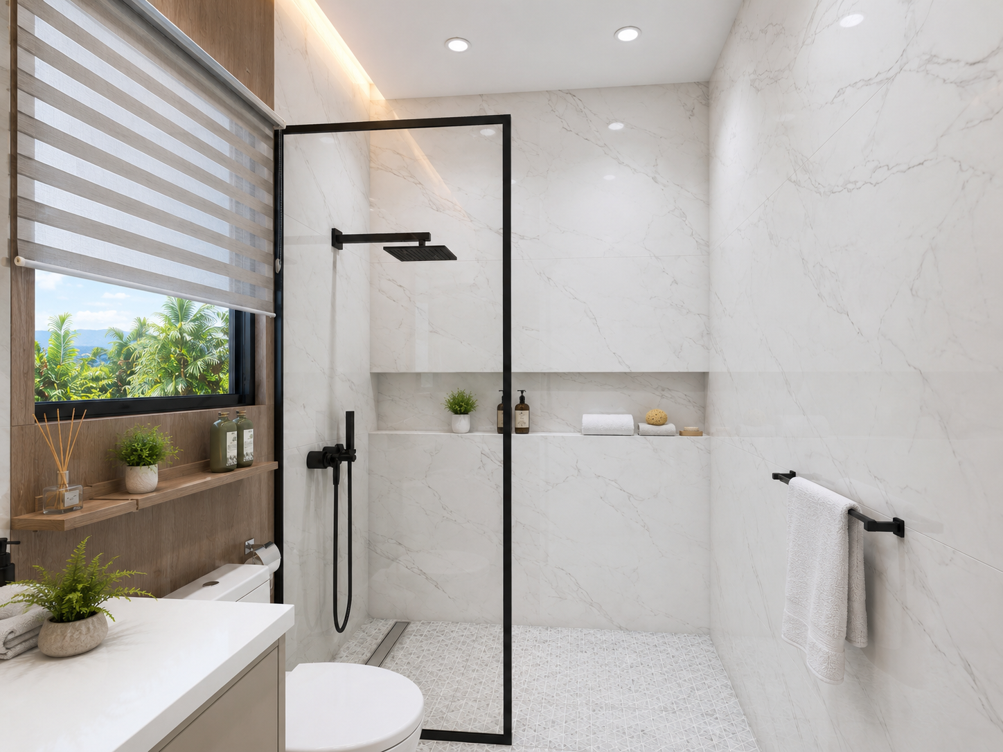 The Summit penthouse bathroom and shower, daytime